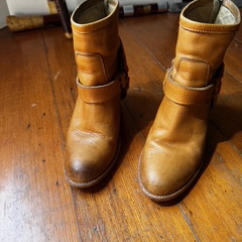 Frye Tabitha Harness Women's Brown Leather Ankle Boots-Back Zipper - Size 6.5 B
